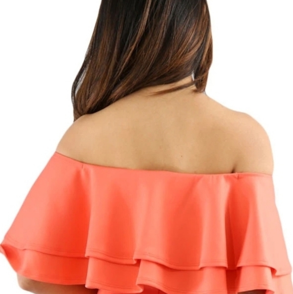 !!SOLD!! Sexy PLUS SIZE Orange Flounce Top Off Shoulder Bodycon Dress XXL - Picture 4 of 10